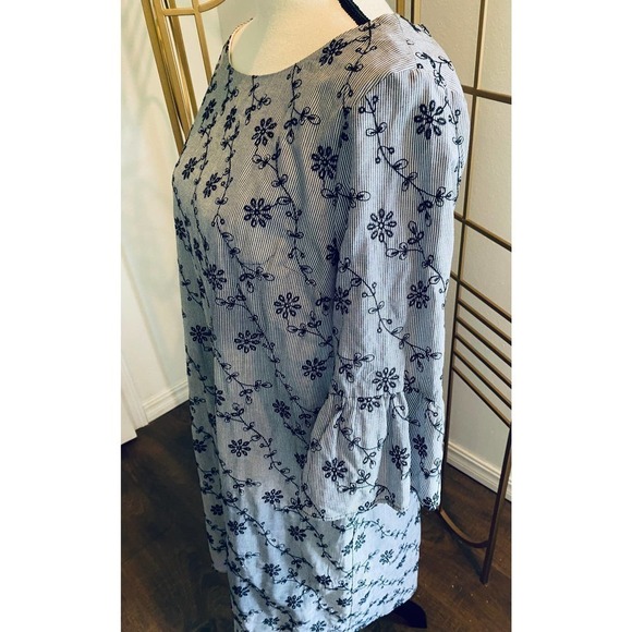 JONES Monochromatic Floral Hi-Low Dress Bell Sleeve Gray Black Size 12 NWT - Picture 4 of 11